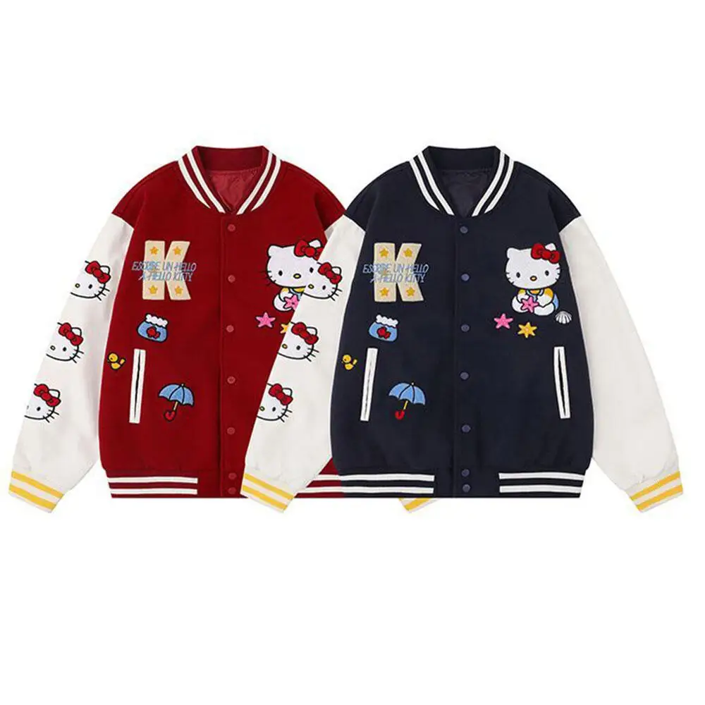 

Куртка для девочек в стиле аниме, бейсбольная форма, наряд для пары «Hello Kitty Sanrio», весенне-зимние милые топы, повседневная винтажная свободная теплая куртка