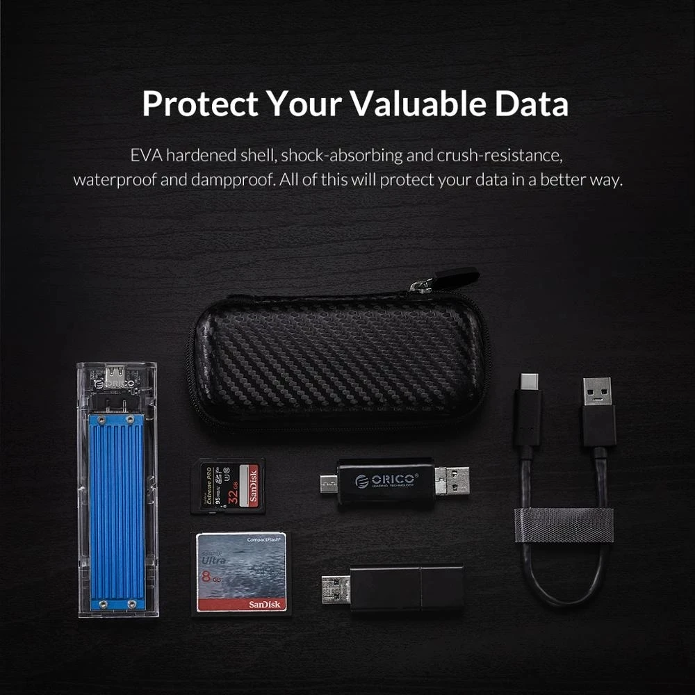 ORICO M.2 NVMe Hard Disk Case EVA Portable HDD Storage Protection Bag for External M.2 Hard Drive/Earphone/Data Line HDD Case