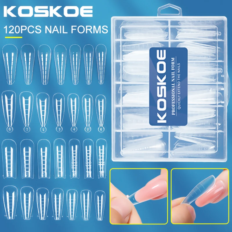 

KOSKOE 120 pcs/box Full Cover Sculpted Nail Tips Forms Finger Extension Nail Art UV Gel Quick Building Mold Easy Find Nail Tools