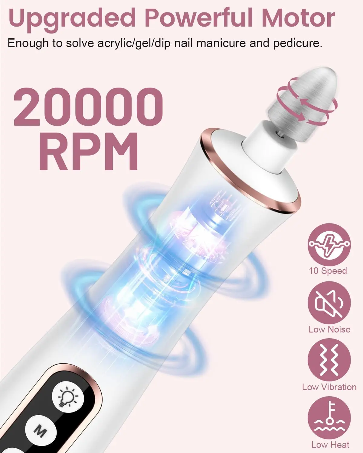 Professionele manicure-pedicureset, draadloze elektrische nagelvijlset, 10-snelheden draagbaar oplaadbaar pedicuregereedschap voor voeten