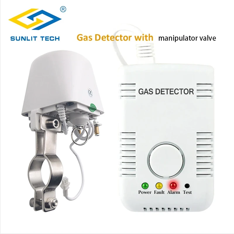 Gas Leak Detector Household Combustible LPG Gas Leak Tester Alarm Sensor with Automatic Shut Off Manipulator Valve for Security