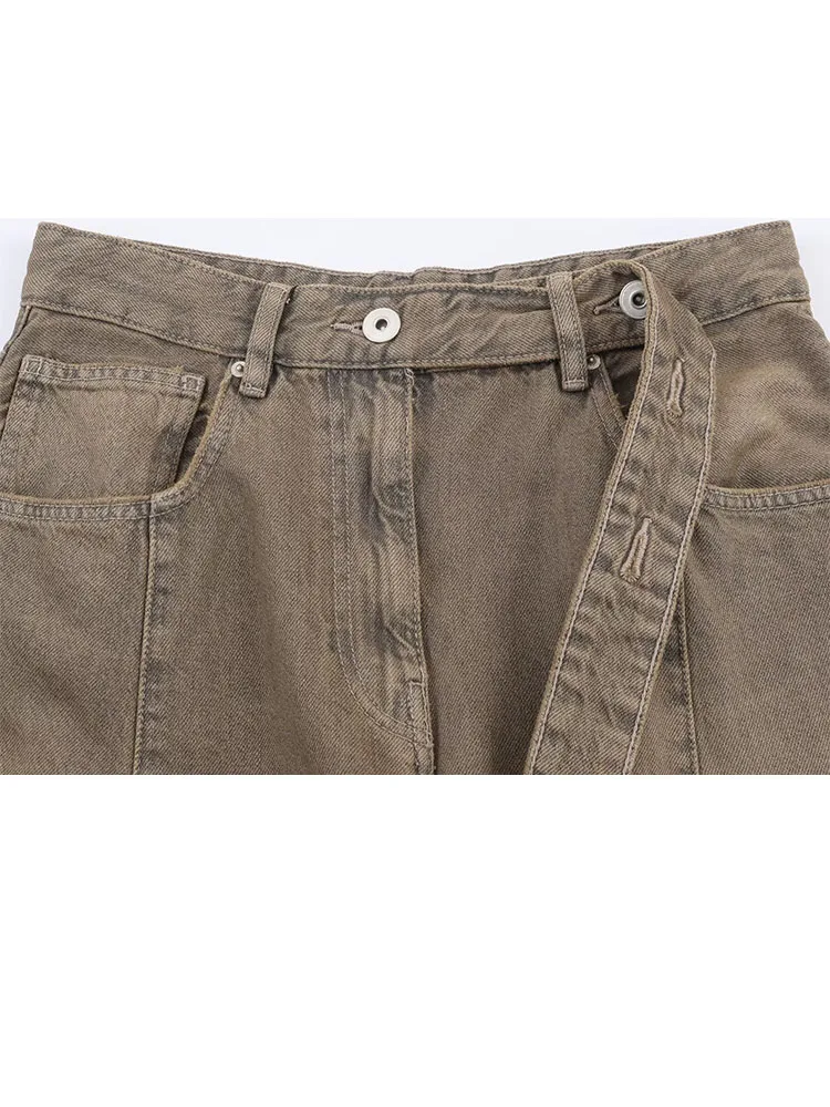 กางเกงยีนส์ทรงตรงเอวต่ำแบบมีซิป แต่งเข็มขัด สไตล์ลำลอง สตรีทแฟชั่น สำหรับผู้หญิง รุ่น HH Woman Spring Versatile