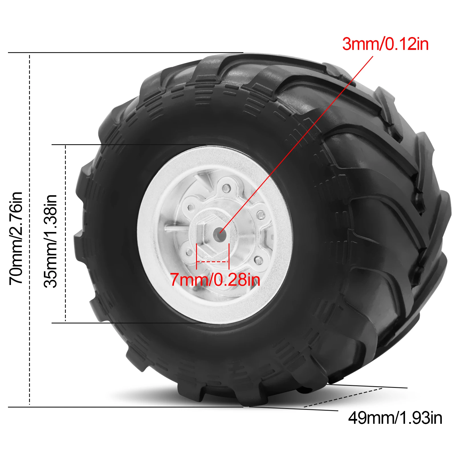 4pcs 1.0 RC Monster Truck Wheel Rim Tires Set for FCX24 SCX24 C10 JLU Deadbolt Gladiator Bronco 1/24 RC Crawler Car Upgrade
