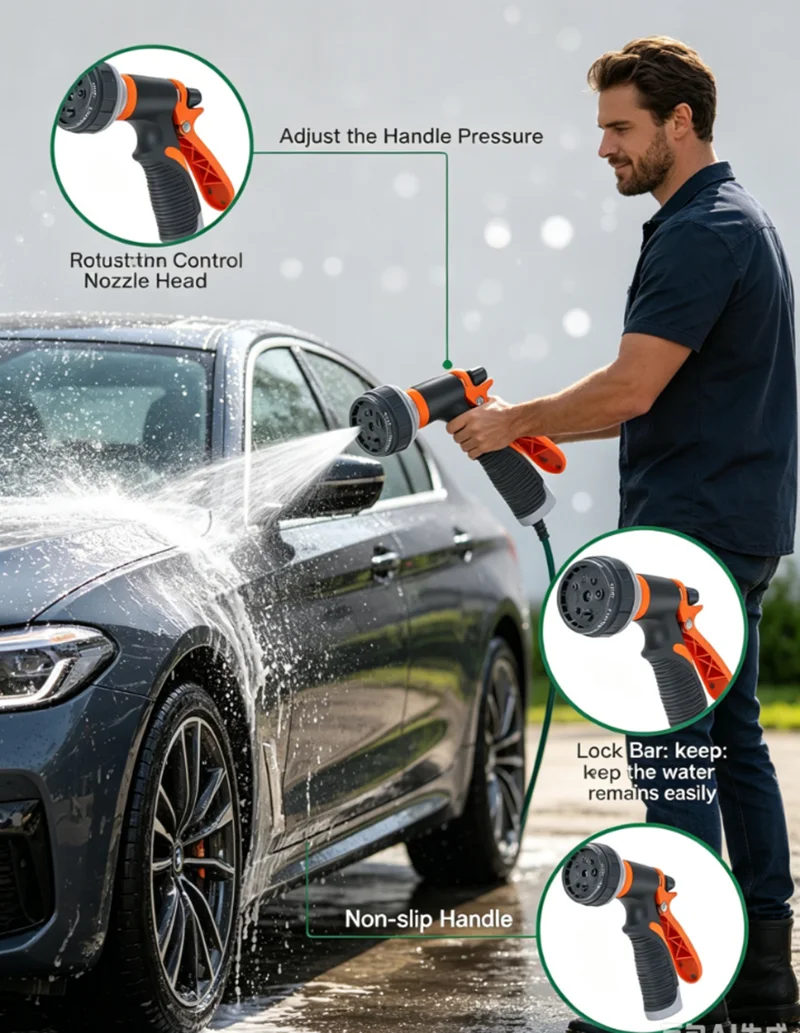 Garden Washing Cleaner High Power Pressure Car and Hose Nozzle Washer Water Spray Gun Adjustable Garden Hose Car Wash Water Gun