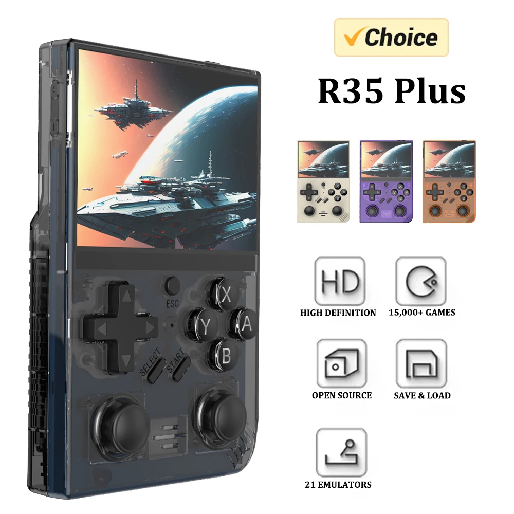 

Новая портативная игровая консоль R35 Plus в стиле ретро, система Linux, 3,5-дюймовый IPS-экран, портативный карманный видеоплеер R36S, 64 ГБ игр