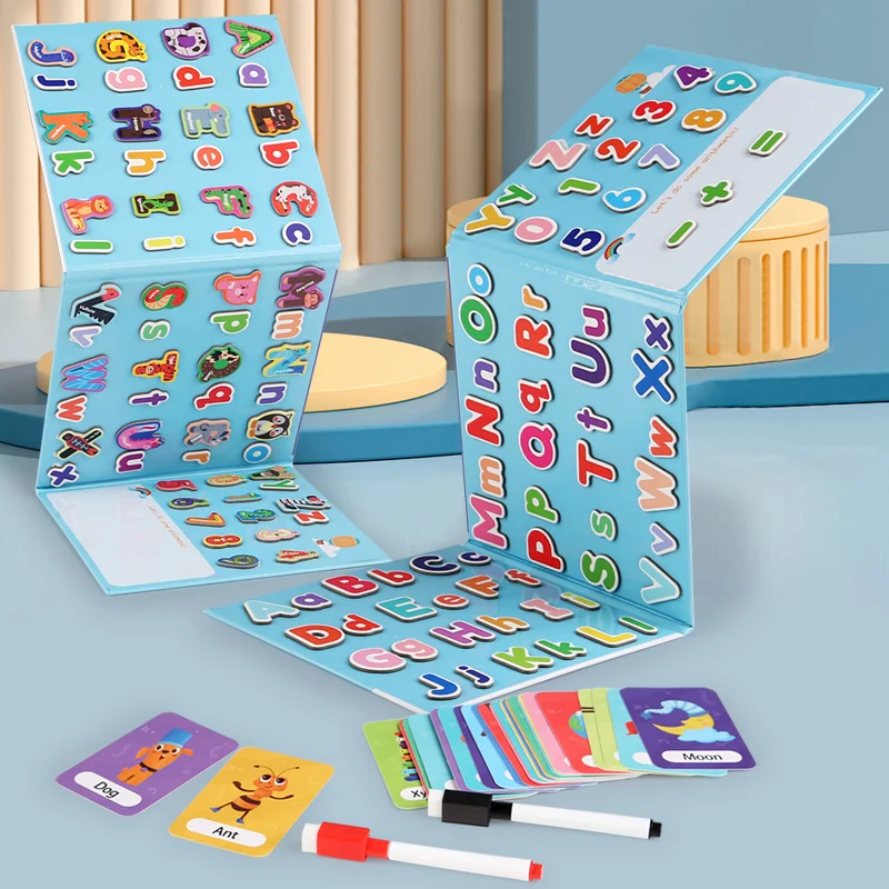 어린이 수학 산술 몬테소리 영어 자기 편지 카드 퍼즐 철자 게임 어린이를위한 교육 장난감 선물