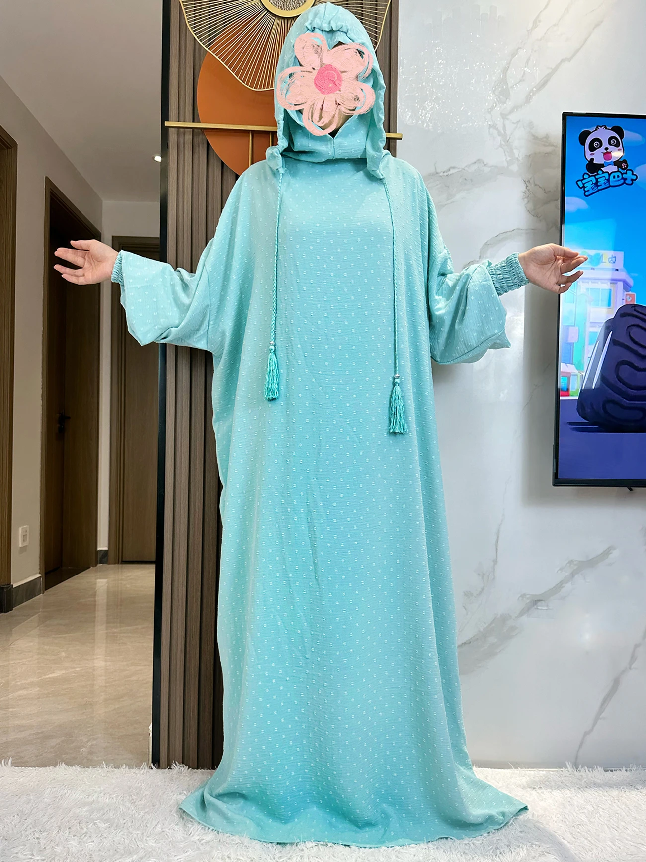 New 2024 Ramadan Muslim Double Hat Abaya Dubai Turkey Islam Prayer Garment Solid Color Soft Fabric Dress Islam Women Kaftan