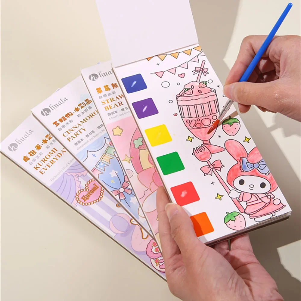 Portable Pocket Watercolor Painting Bookmarks Book for Kids Palette Paint Book Water Coloring Drawing Book Toys Set with Brush