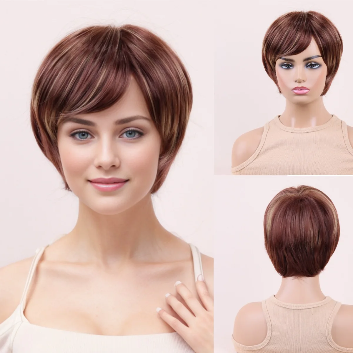 

Градиентный синтетический парик в европейско-американском стиле, короткая женская прическа с объемом для коррекции формы лица, термостойкое кружево.