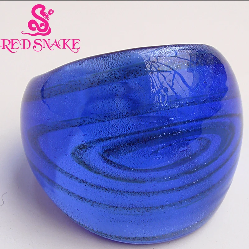 

2 PCS RED SNAKE Fashion Handmade Ring Bule with Starliner Murano Glass Rings RSMG0000#4900