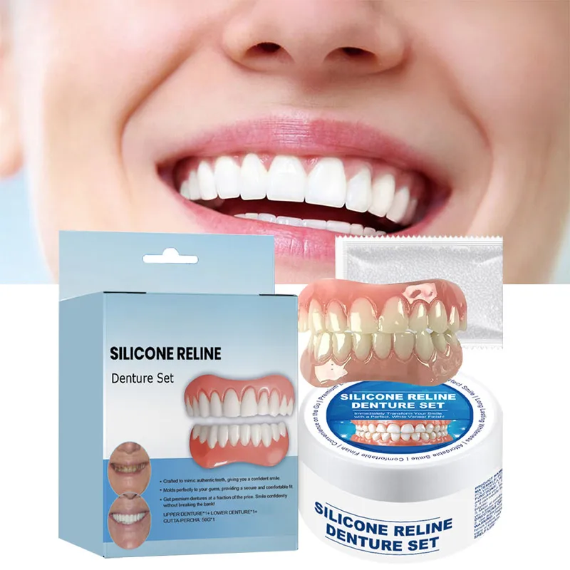 Ensemble de modification de prothèse dentaire, placages supérieurs et inférieurs en silicone, pâte parfaite, ajustement confortable, prothèses orthodontiques temporaires, fausse dent