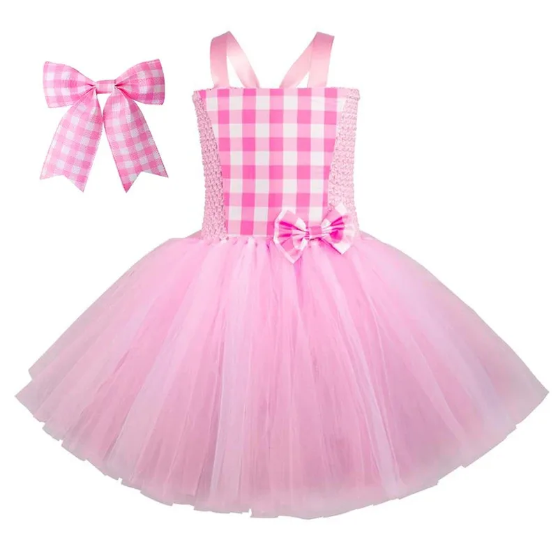 QQ28LQToddler Little Pink Plaid Birthday Party Cosplay Halloween Fancy Dress Girls การแสดงบนเวทีคาร์นิวัล