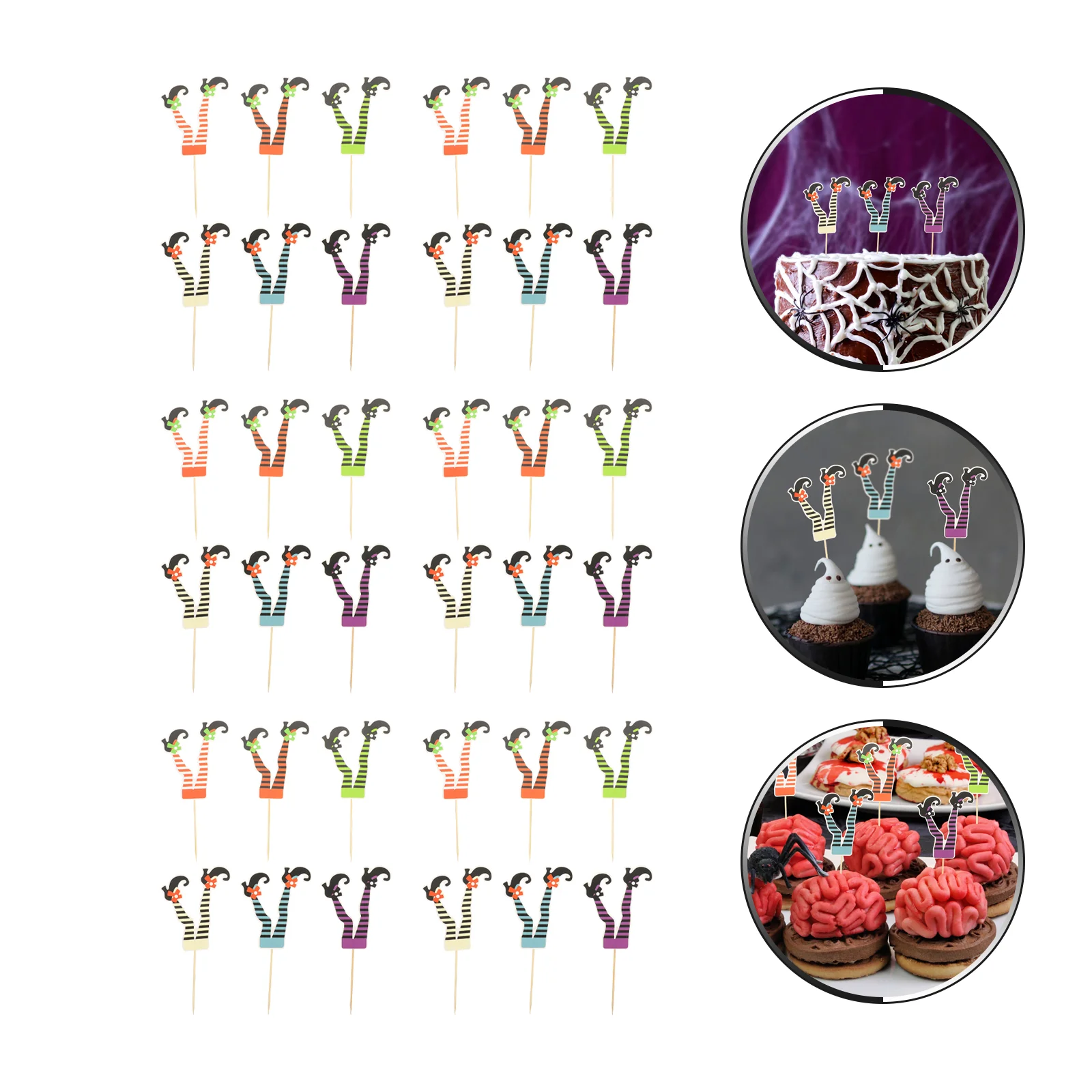 

36 Pcs Witch's Foot Cake Inserts Lovely Cupcake Decor Fruit Cakes Paper Topper Festival Halloween Cartoon Ornaments