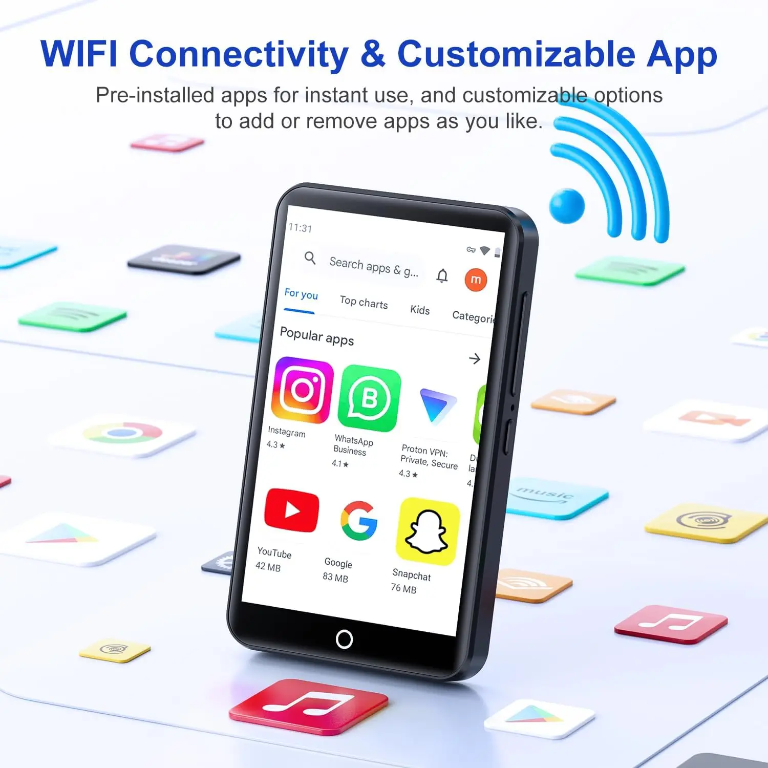 블루투스 및 WiFi 기능이 있는 96GB(32GB+64GB), 스포티파이, 오디블, 디저, 앱 스토어가 지원되는 4.02인치 터치스크린, 디지털 HIFI 뮤직…