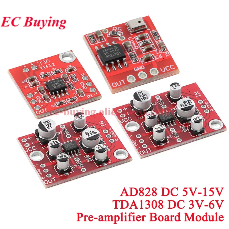 1Pc-10Pcs DC 5V-15V AD828 Stereo Preamp Power Amplifier Board Preamplifier Module TDA1308 3V-6V Headphone Amp Radio Microphone
