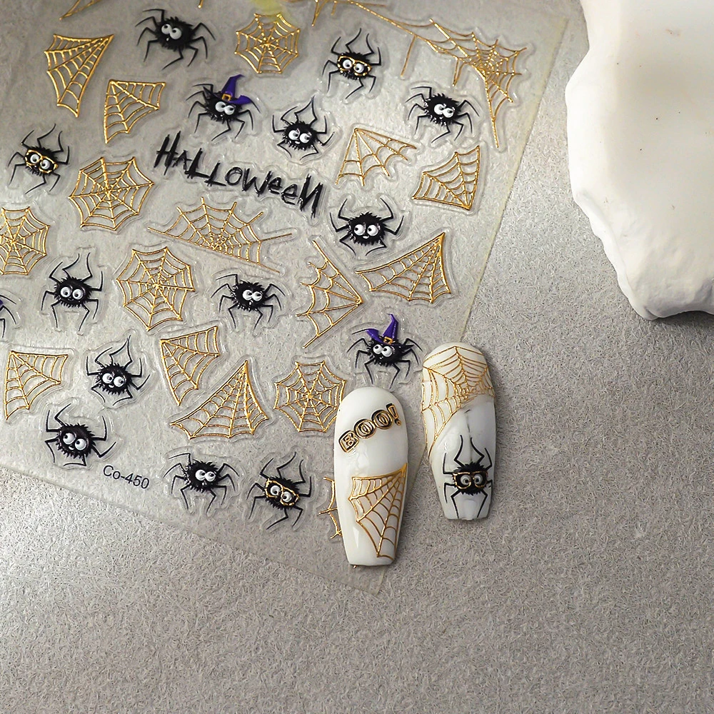 

Metal Spider Web Nail Stickers for Manicure DIY Halloween Gold Color Sticker Decals 5D Embossed Y2K Girls Home Nail Decorations