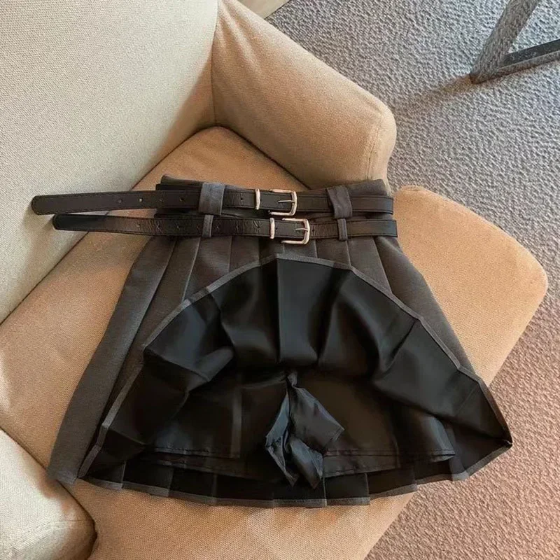 College Style Suit with Pleated Skirt Fully Matched with College Style Jk Pleated Skirt Women's Fashionable Double Belt High