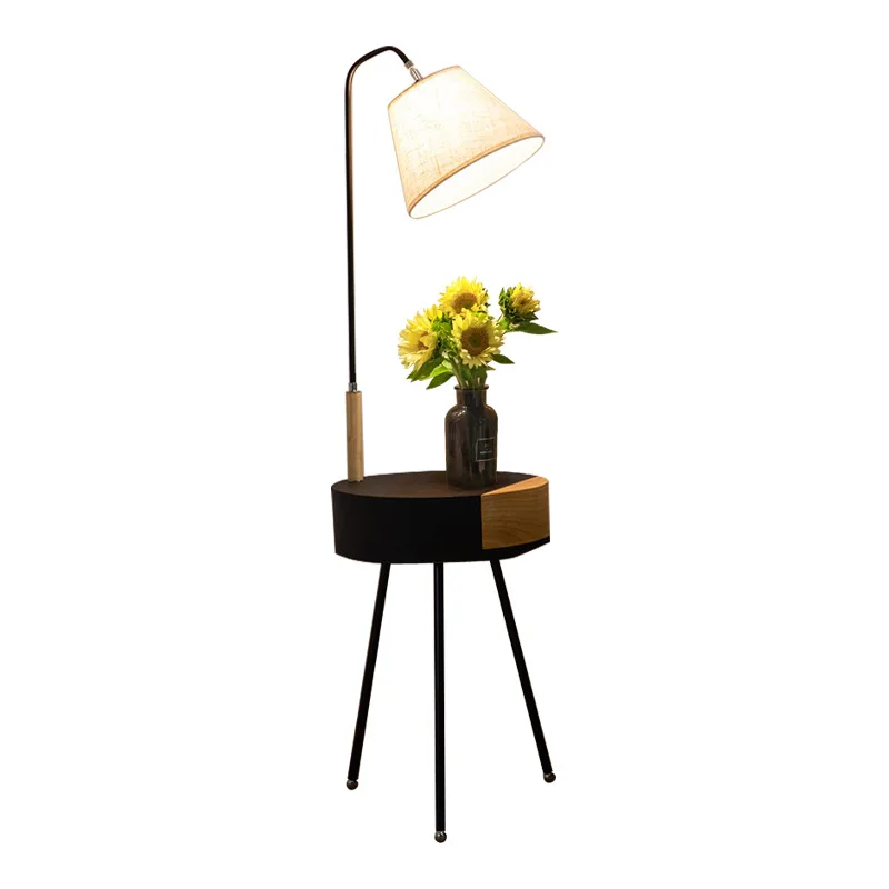 

Nordic living room pleated floor light with coffee table rack mobile phone wireless charging bedroom bedside floor reading light