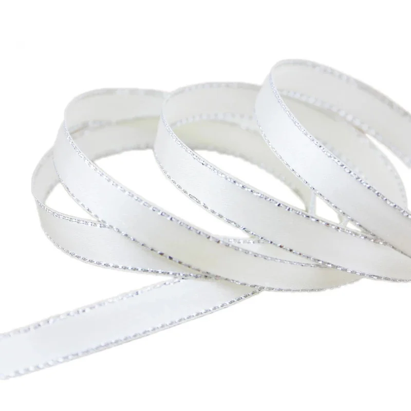 (25 Yards/lot) 10mm Silver Edge Satin Ribbon Wholesale High Quality Gift Packaging Handmade DIY Ribbons