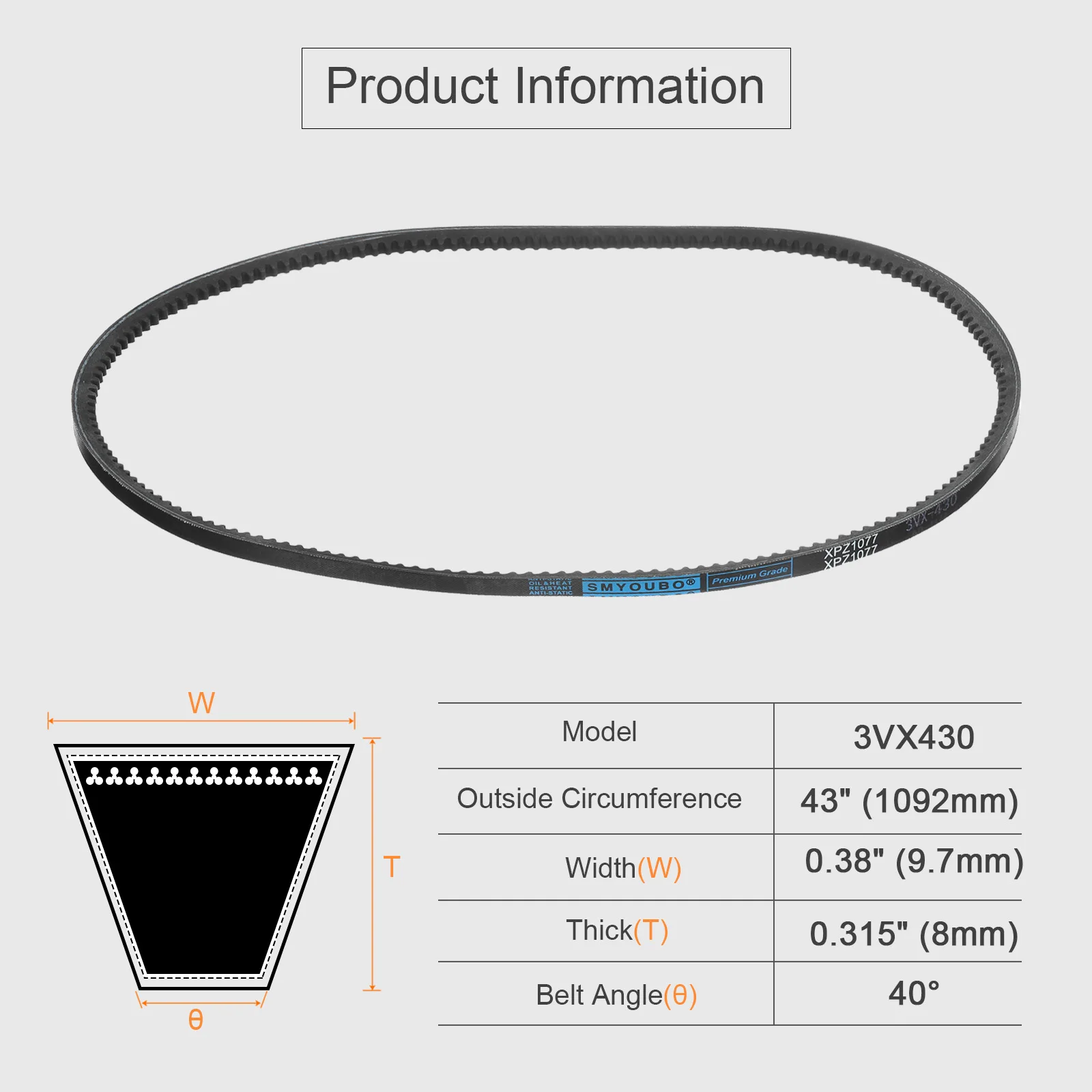 Uxcell 1/2Pcs 3VX235-3VX490 Rubber V-Belt Raw Edge Cogged Industrial V Belt 23.5