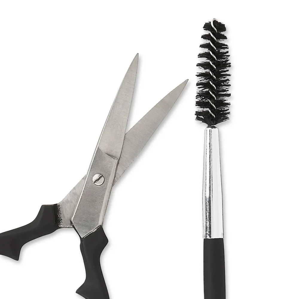 ステンレス製眉用ハサミと両端ブラシセット、人間工学に基づいた精密なヘアトリミング、完璧なグルーミング、タッチアップ、旅行用