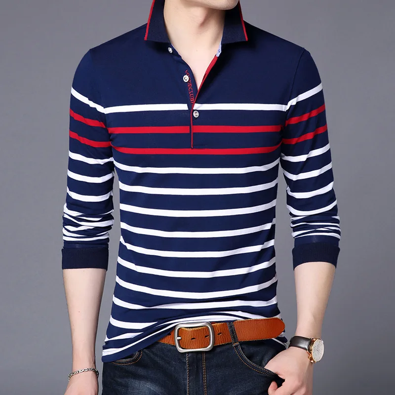 Liseaven Men Polo Shirt Cotton New Long Sleeve Striped Polos Slim Fit Male Shirt Camisas Tees Tops