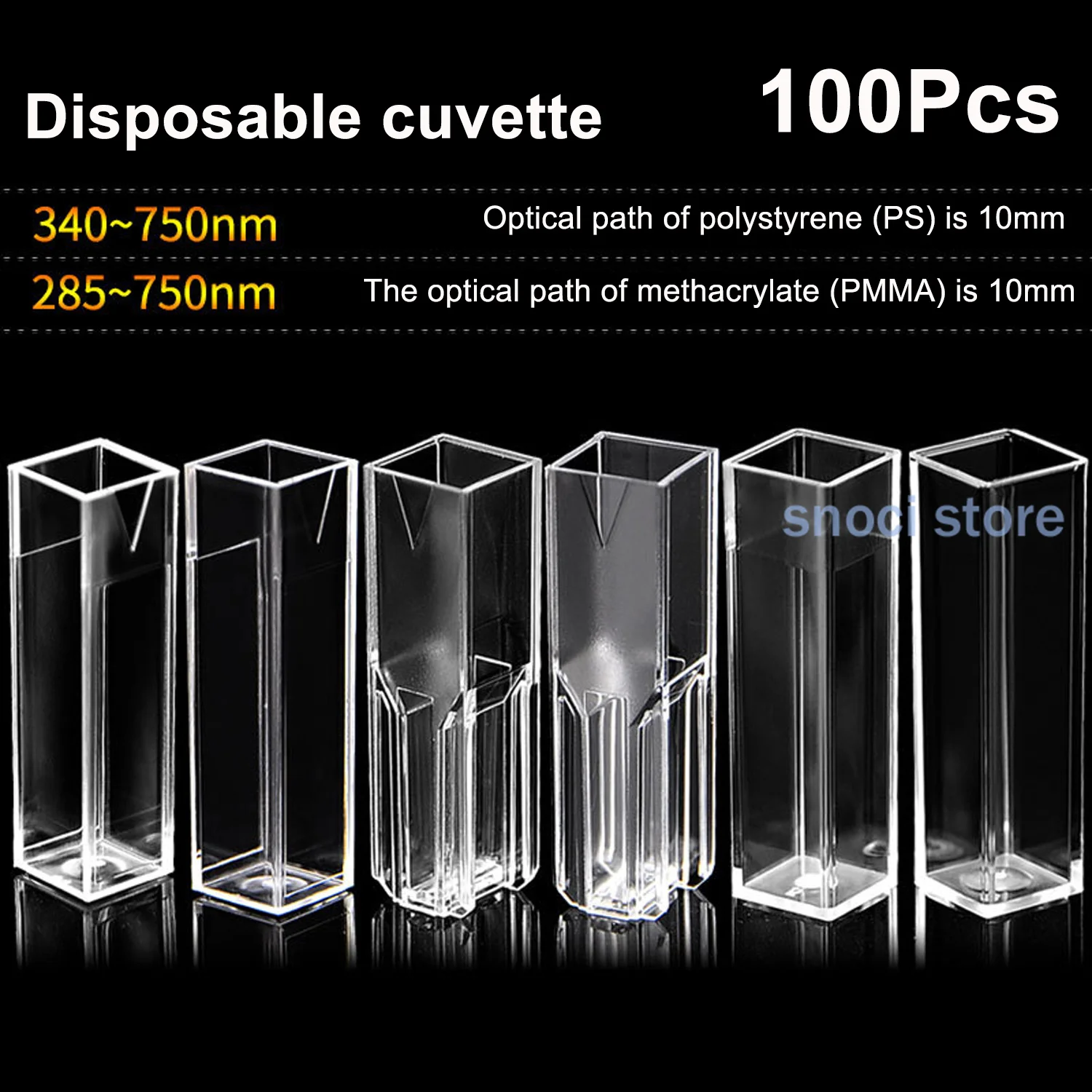 Disposable Cuvette 4.5ml/1.5ml Spectrophotometers PS Cuvette Cell Polystyrene Cuvettes standard/Semi Micro Plastic Cuvett 100Pcs