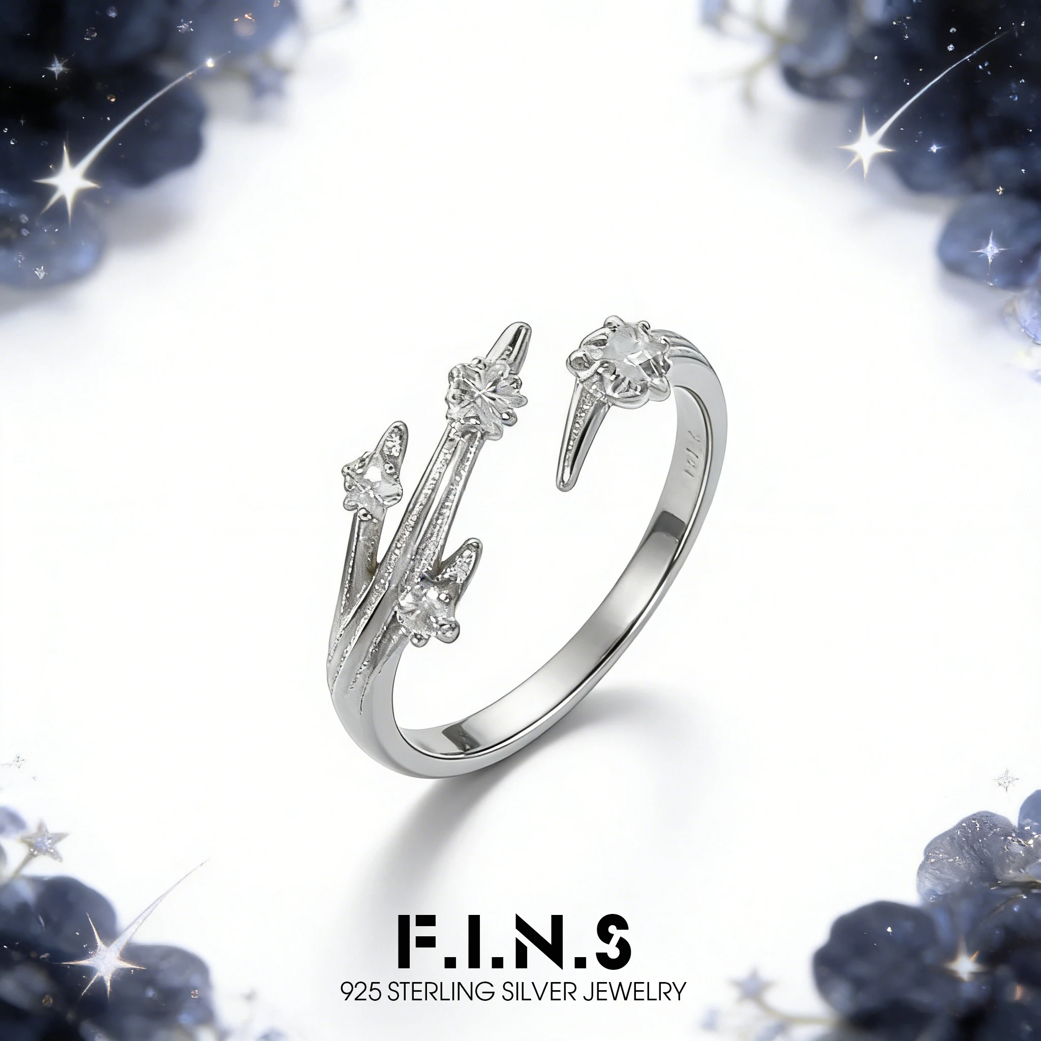 

F.I.N.S Original Star Zircon Meteorite S925 Sterling Silver Tail Ring Luxury Minimalist Open Adjustable Index Finger Fine Jewels