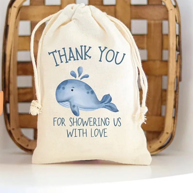 5pcs Whale Under the Sea ocean Themed Gender Neutral boy girl Baby Shower decoration Thank You Favor Bags Guest welcome gift