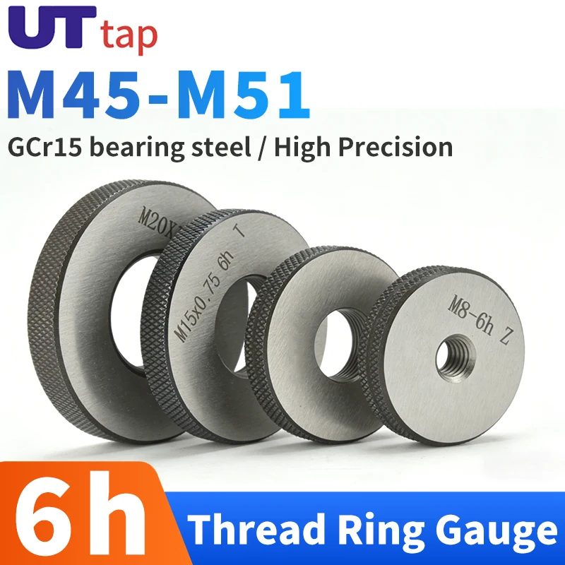 UT TAP 1SET(1*GO+1*NOGO) 6h M45-M51 Standard Metric Fine Tooth Thread Ring Gauge Measure Tool M45 M46 M47 M48 M49 M50 M51