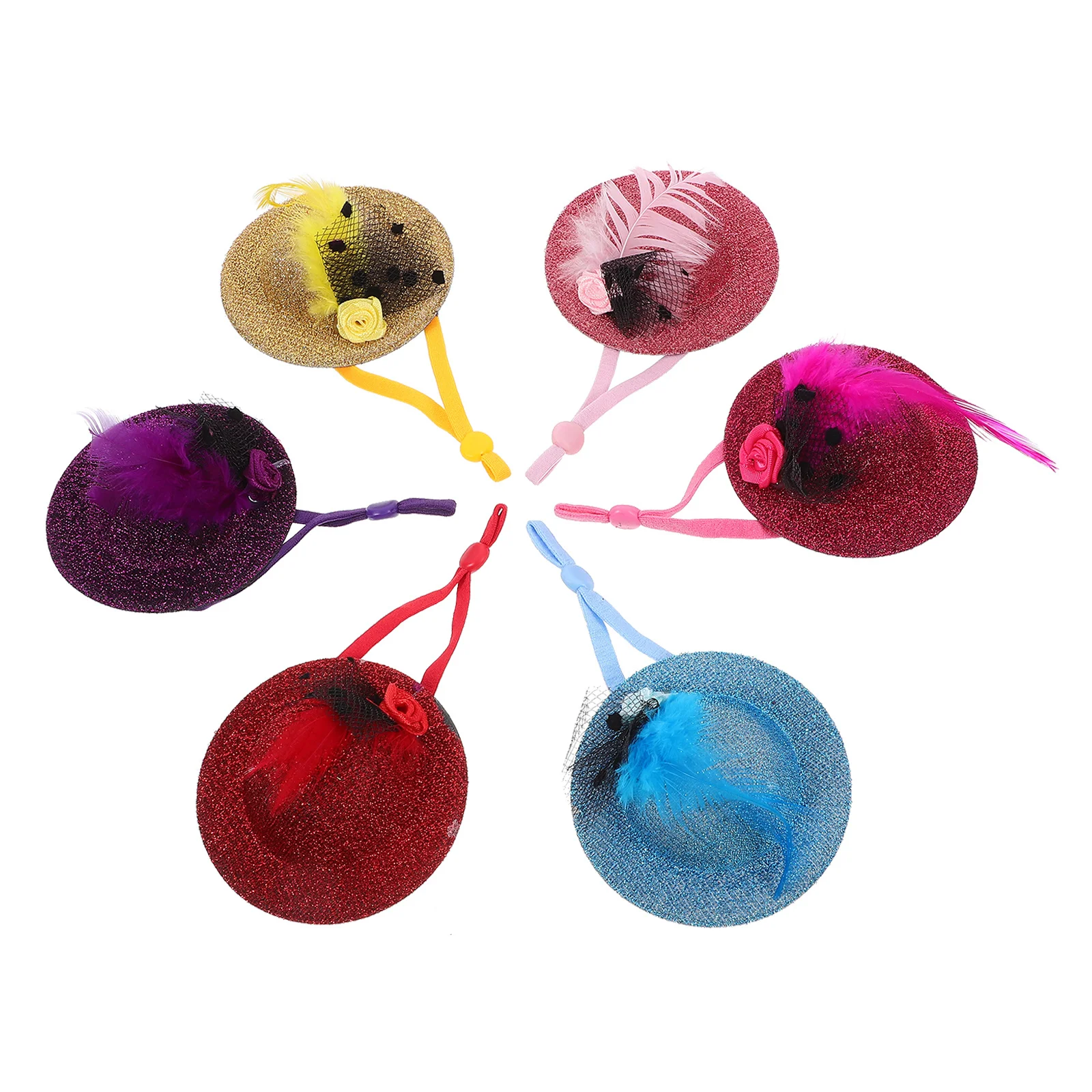 

6Pcs Adjustable Chicken Hats Hen Mini Caps Soft Comfortable Pet Accessories for Small Dogs Cats Rabbits Funny Decorative Bird