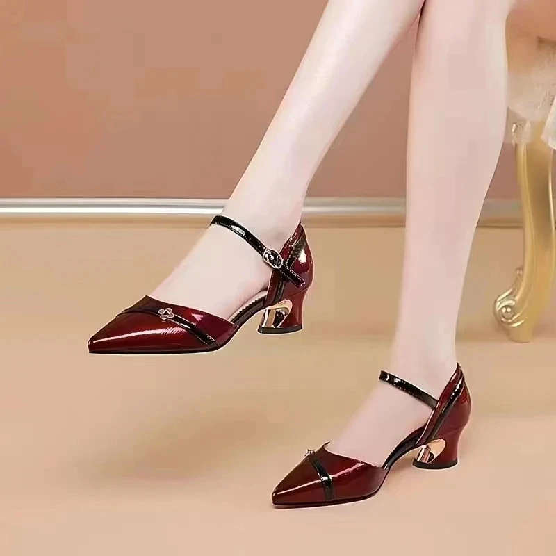 Woman Sandals Low Heel Hoof Heels Slingback Sandals Women Pointy Toe Gladiator Sandalias Ladies Hollow Out Brand Shoes