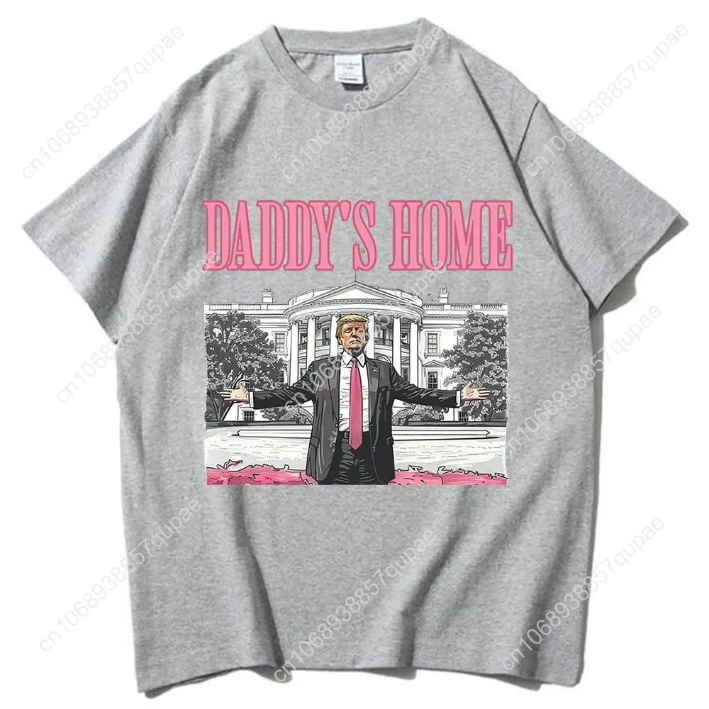 Daddy's Home Trump untuk presiden 2024 kemeja lengan pendek leher-o hadiah MAGA-kebebasan AS-Donald J. Baju Pria Streetwear Trump