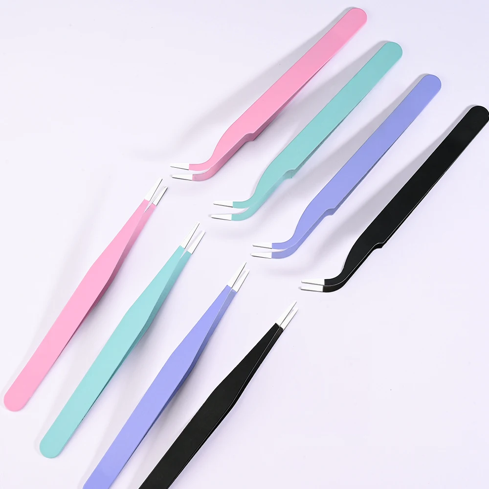 1/2Pcs Fake Eyelash/Nail Art Tweezers Stainless Steel Straight/Elbow PickUp Sticker&Rhinestone Tweezers for Makeup Manicure Tool