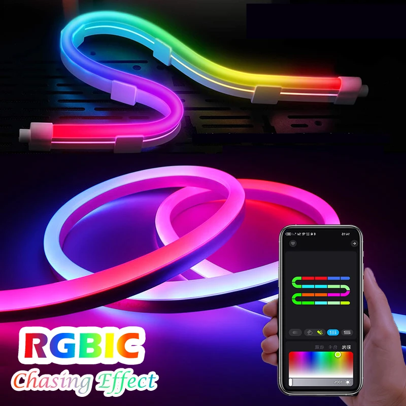 

5V Flexible Light Strip USB RGBIC Dreamcolor Chasing Strip RGBIC Neon Rope Light Bluetooth Neon LED Strip Lights with Music Sync