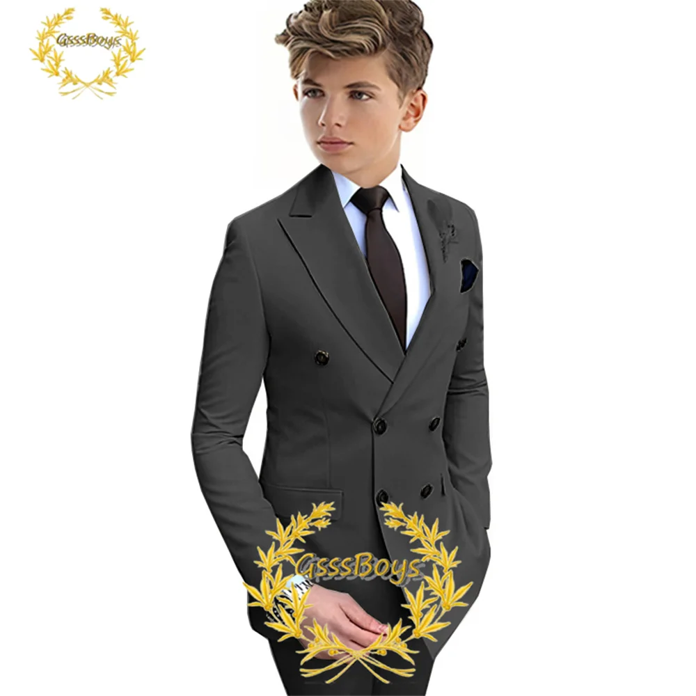 Lavender Boys Suit 2 Piece Double Breasted Jacket Pants Kids Wedding Tuxedo Formal Party Clothes 2-16 Years Old Outfit