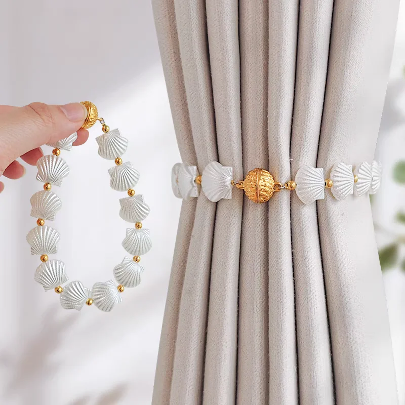 2pcs Shell Magnetic Curtain Strap Light Luxury High End Princess Style Curtain Buckle Creative Decorative Tie Rope