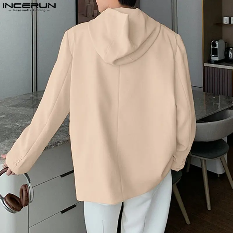 INCERUN erkekler Blazer düz renk kapşonlu gevşek Casual suit erkekler Streetwear 2024 moda eğlence erkek mont S-5XL