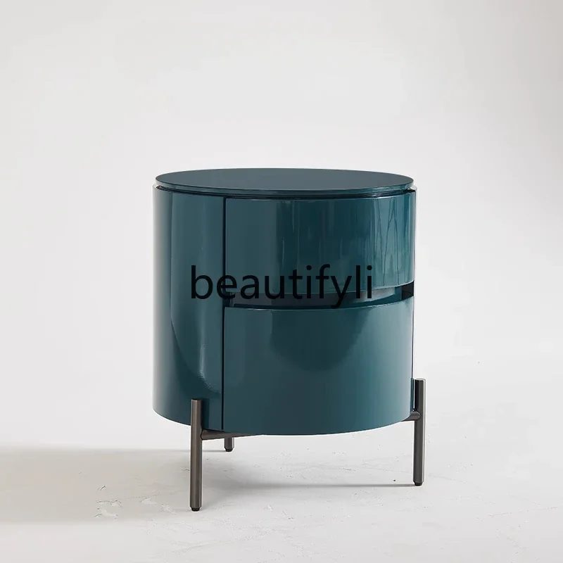 

xxzNew Italian minimalist round paint bedside table solid wood designer bedside table