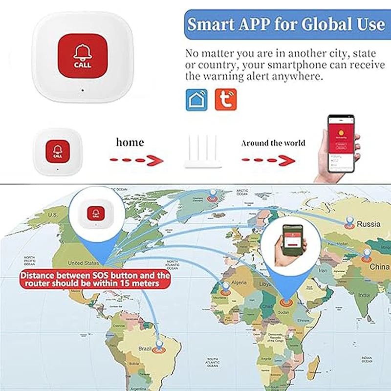 TUYA-botón de llamada de emergencia con WiFi para niños y ancianos, dispositivo de emergencia inteligente para el cuidado, buscapersonas, transmisor