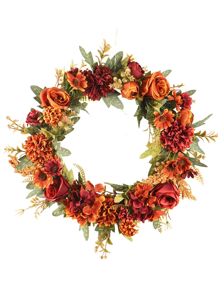 Artificial Wreath Durable Beautiful Rose Fall Wreath Decoration Garland for Home Wedding Holiday