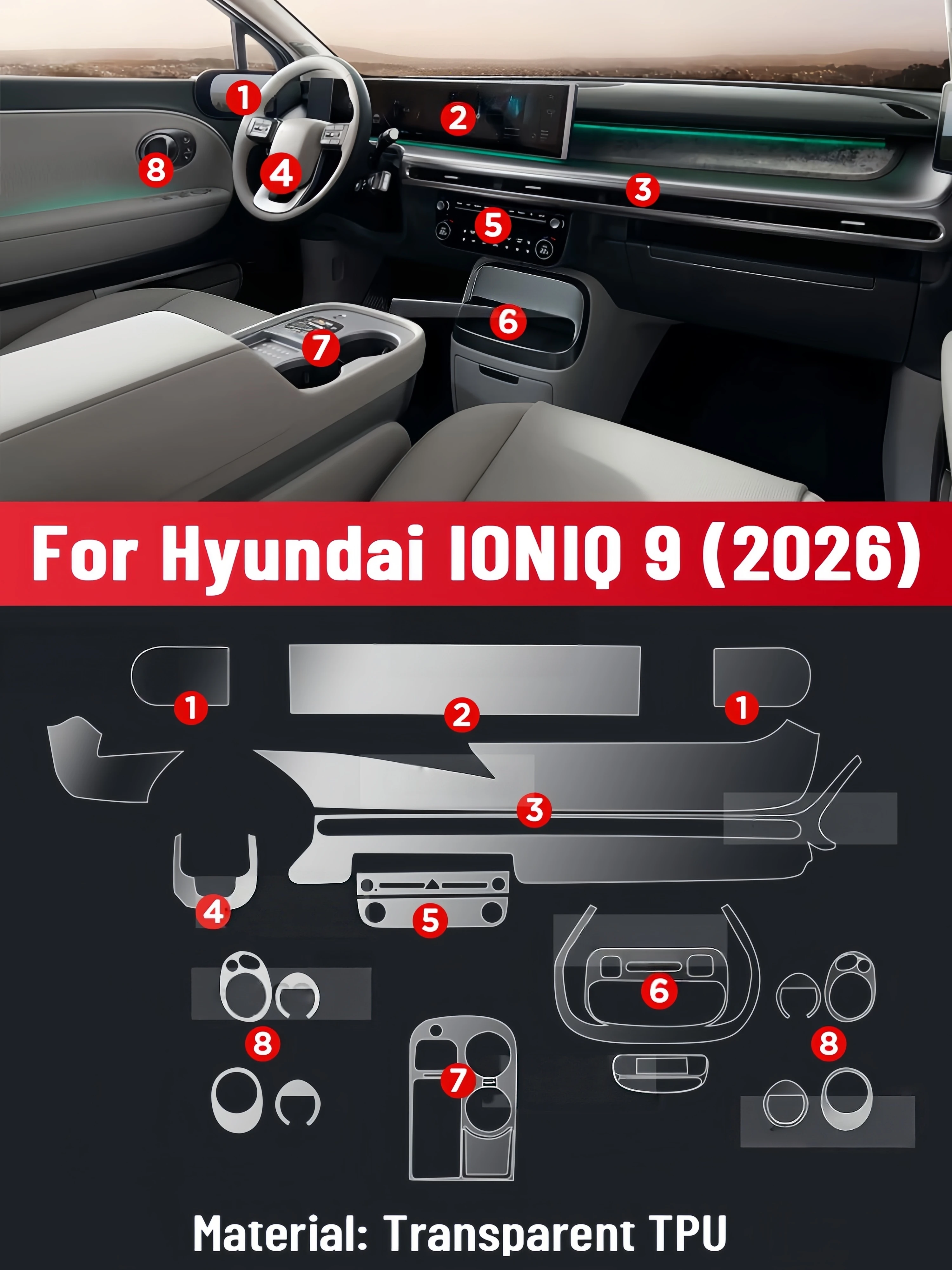 Auto Central Control Screen TPU Navigation Anti Scratch Interior Protection Film GPS Navigation For HYUNDAI IONIQ 9 2026