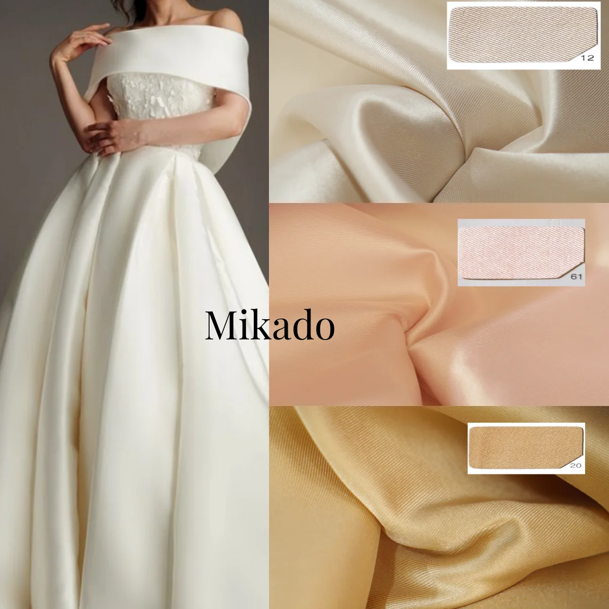 

High quality white crisp Mikado satin fabric evening dress wedding fabric twill satin DIY designer sewing material