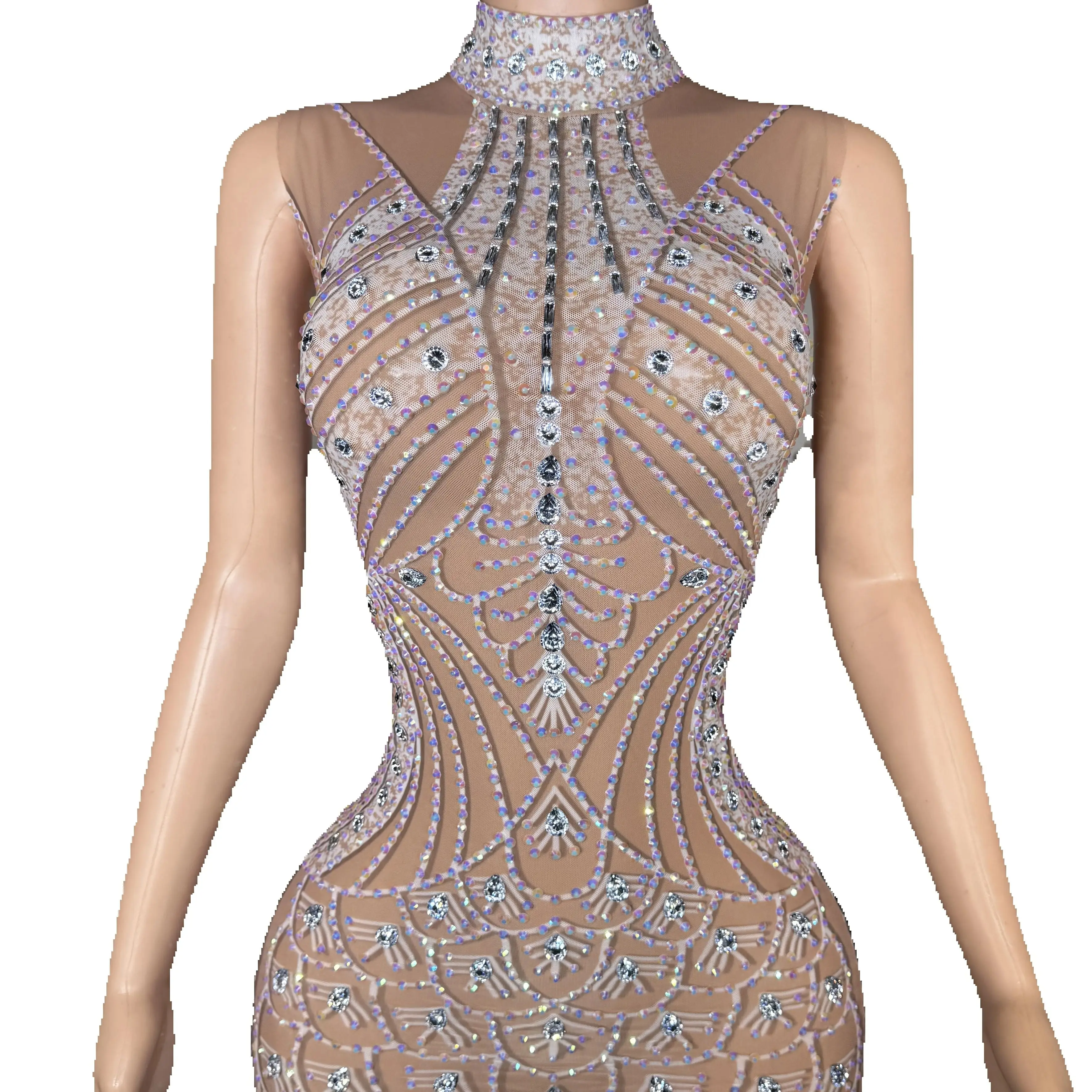 

ZD High Neck Party Dress, Sexy Slim Fit Prom Birthday Gala Outfit Rhinestone Mermaid Evening Dress, Women