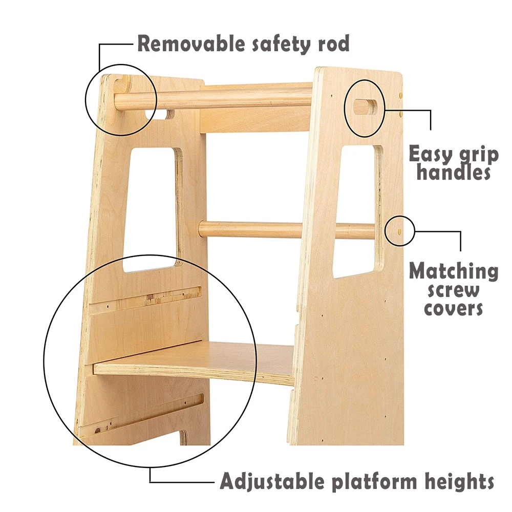XIHA Montessori Toddler Learning Tower Kitchen Step Stool Adjustable Height Kids Wooden Kitchen Helper