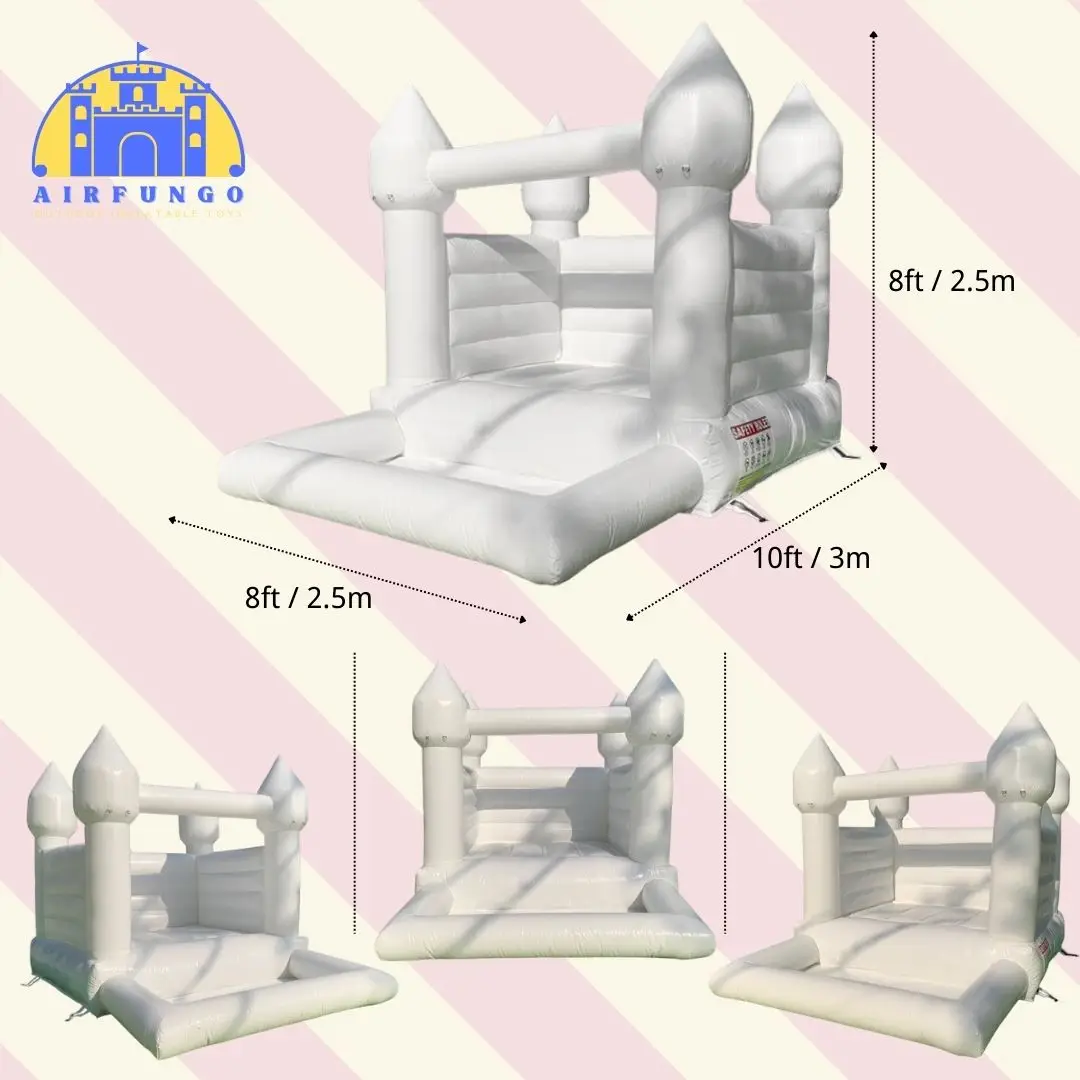 Opblaasbaar wit springkasteel, 10x8x8ft PVC springkasteel met ballenbak voor peuter kinderen verjaardag, bruiloft maatwerk