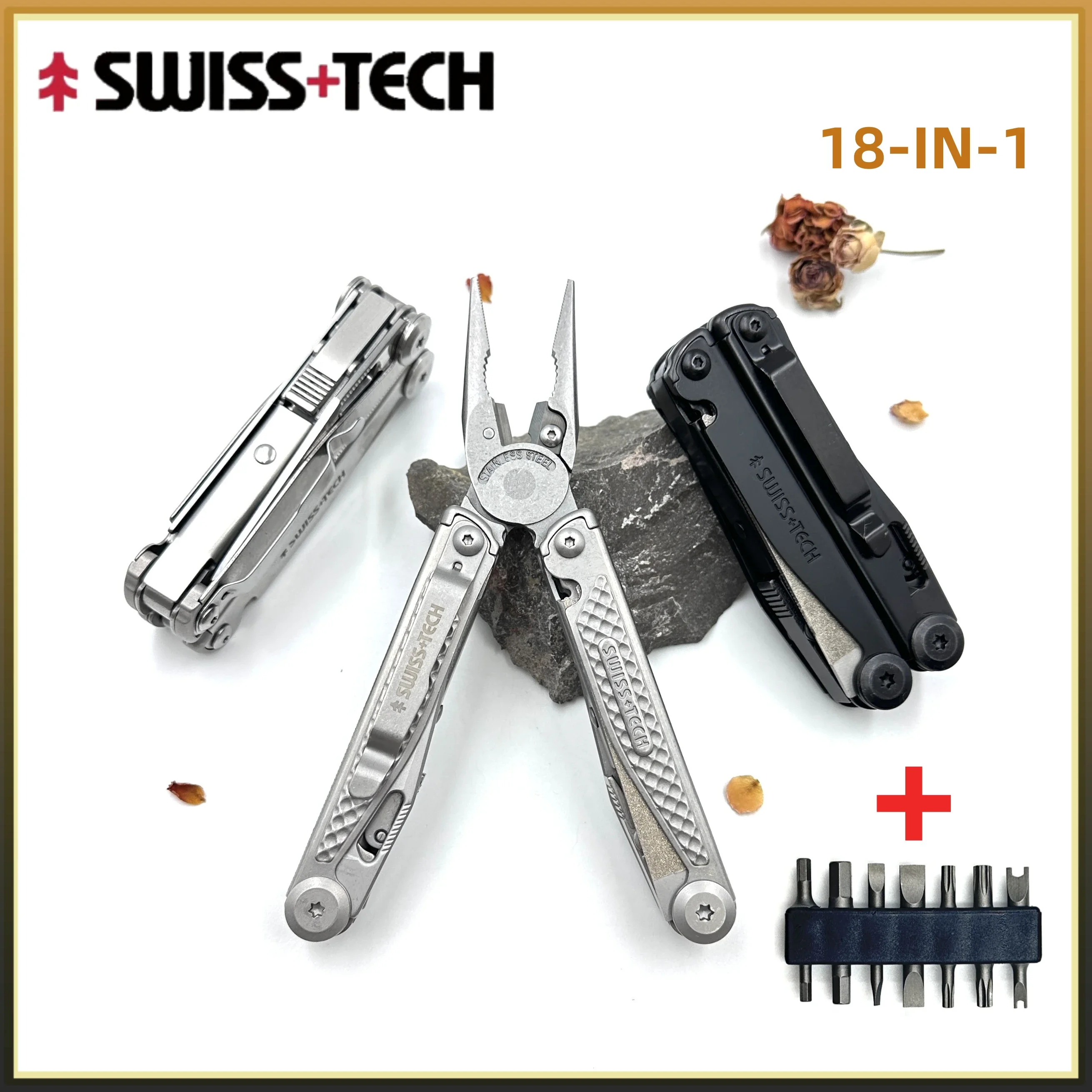 

SWISS TECH 18 в 1, многофункциональный инструмент, плоскогубцы, EDC, складной многофункциональный инструмент, отвертка, многофункциональный инструмент для кемпинга, ремонта дома
