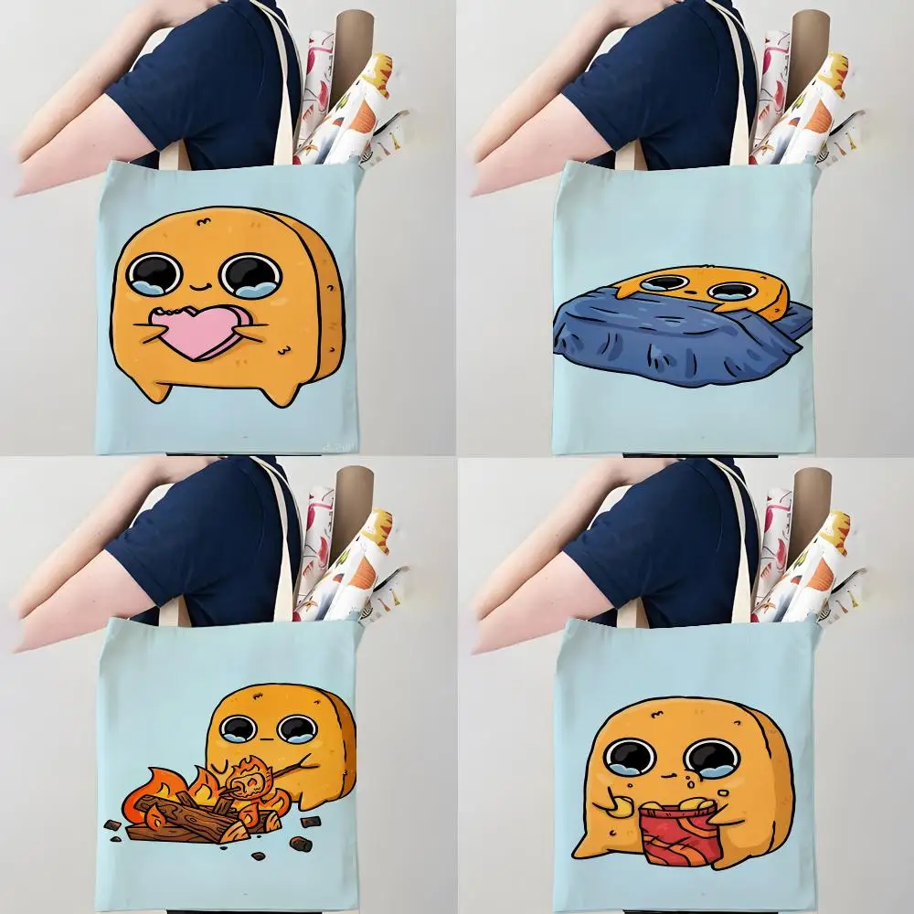 A Boy Chicken N-Nuggets Storage Bags Canvas Double-Sided Print Tote Bag Large Capacity Shoulder Fashion Shopping Handbag