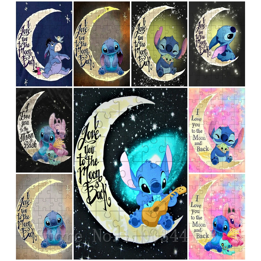 Disney-Puzzles en bois Stitch Moon Cartoon pour enfants, entraînement à l'observation, jouets d'endurance, éducation des enfants, 35 pièces