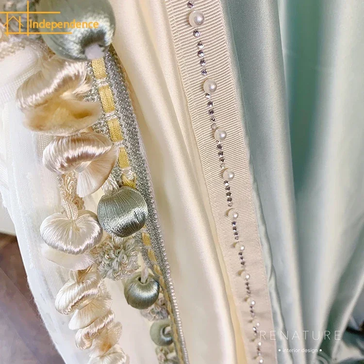 

New French Romantic Light Luxury Simulation LusterLace Stitching Curtains for Bedroom Living Room Custom Window Screen